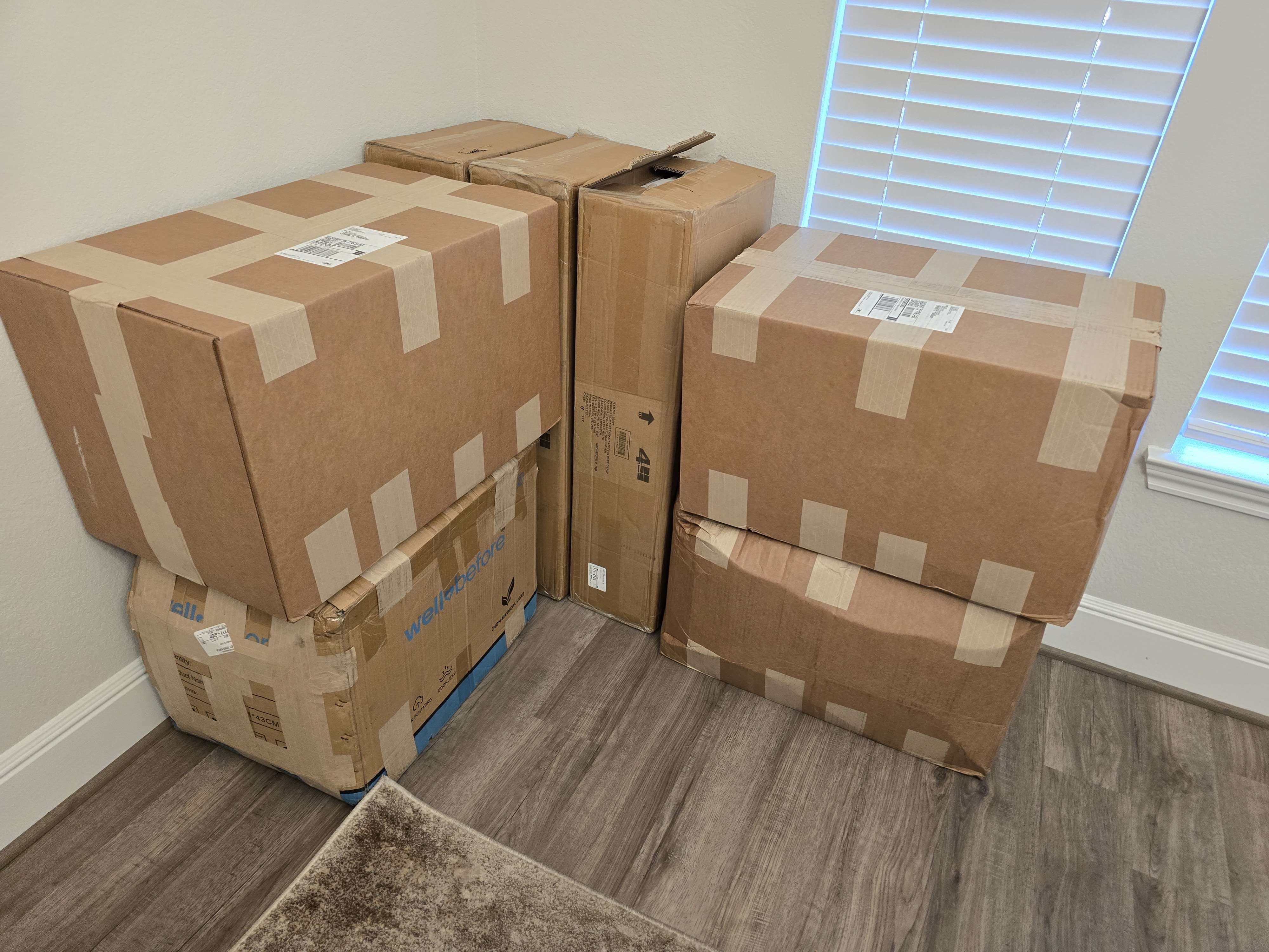 Boxes of donated medical supplies ready for sorting